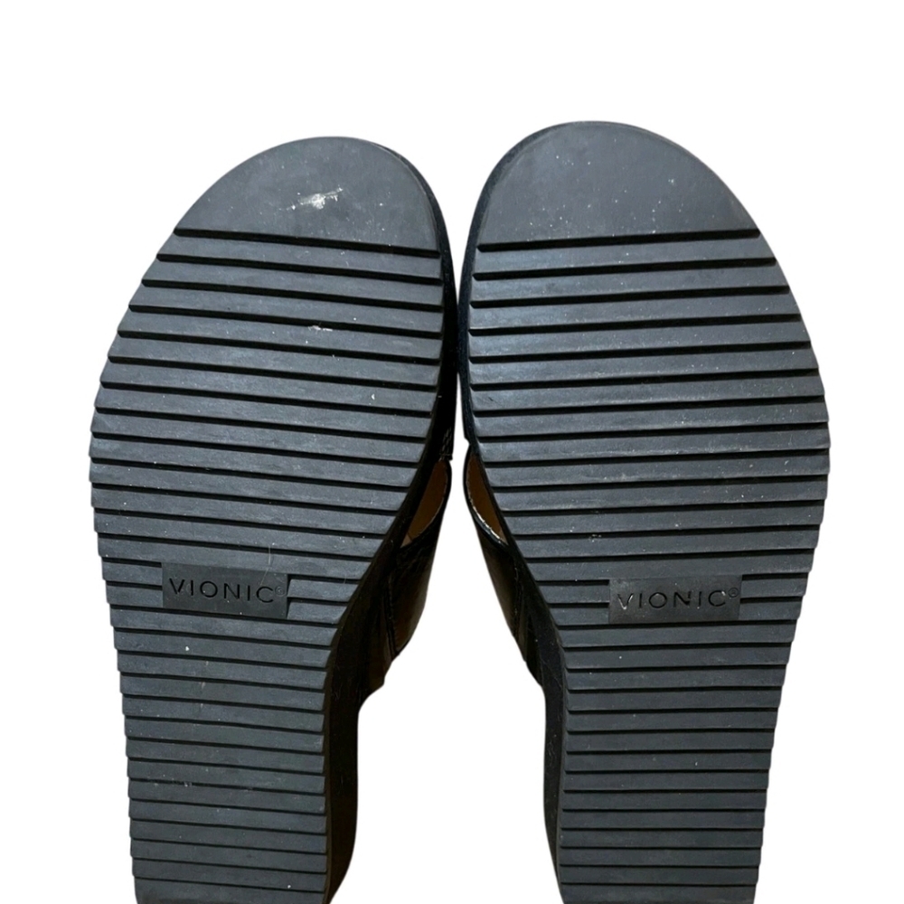 Vionic Women's  Hayden Black Snake Skin Leather Criss Cross Slide Sandal 8 - Picture 6 of 8